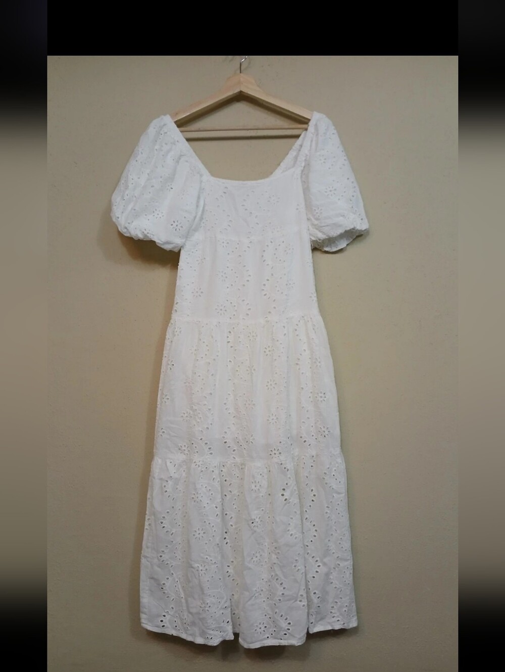 Meadow Rhodes Dress Womens Small White Eyelet Puff Sleeves Midi Sundress